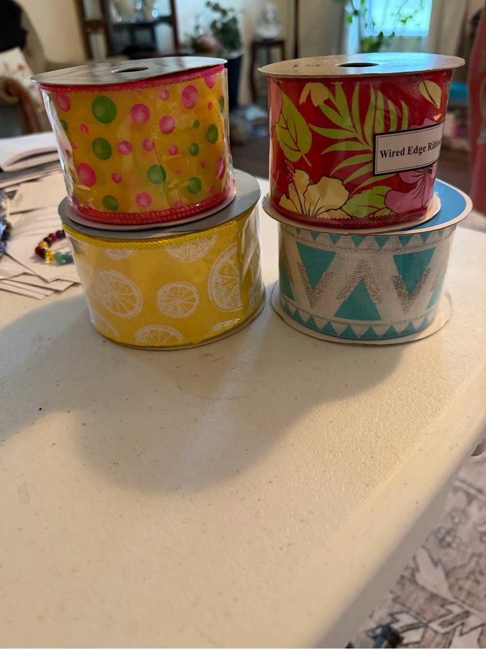 Decorative Wired Edge Ribbon Assortment in Yellow, Pink, Red, Teal